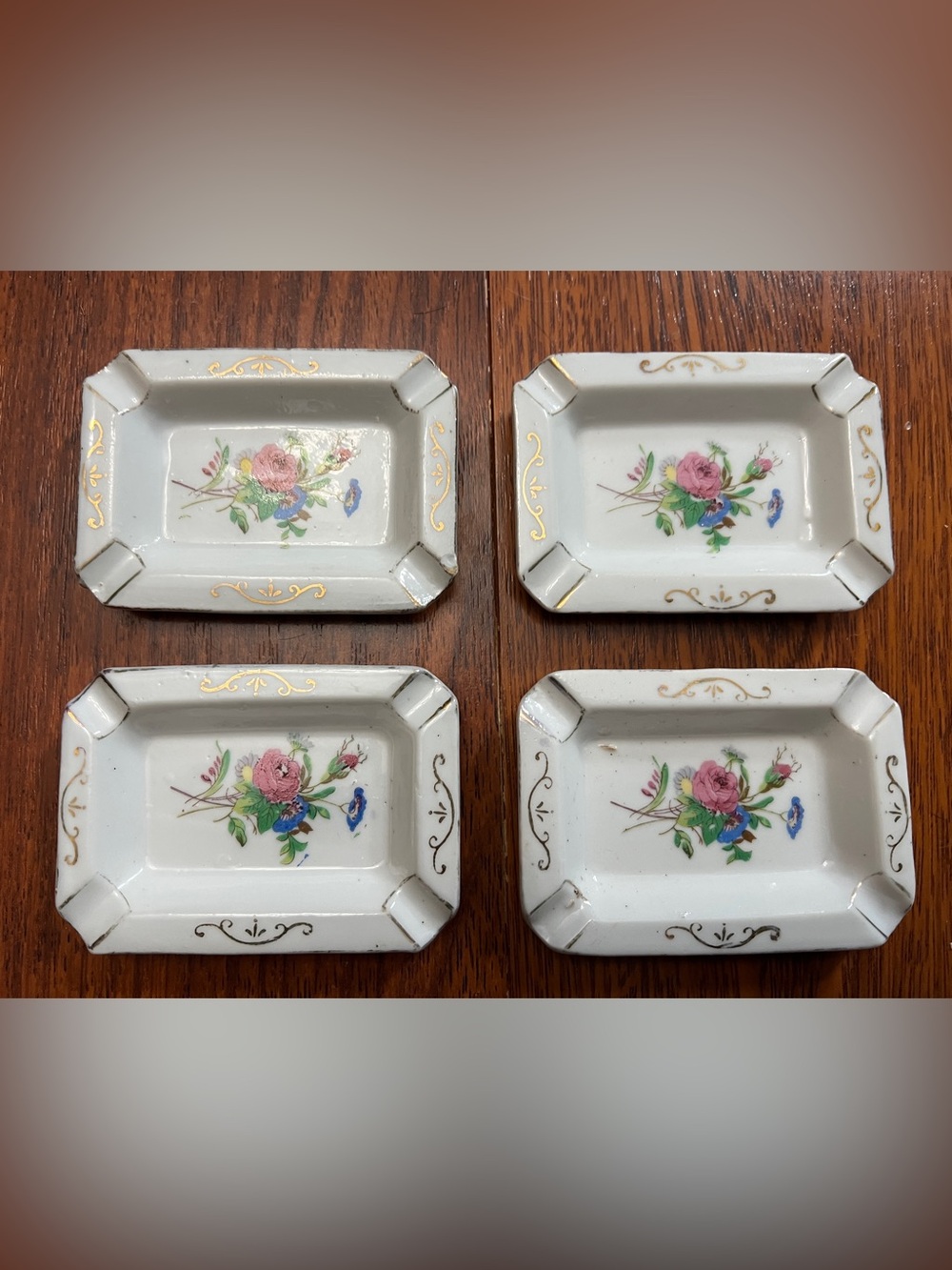 Vintage Japanese Floral Porcelain Trinket Dishes Set of 4 Cottagecore 3.75x2.5in